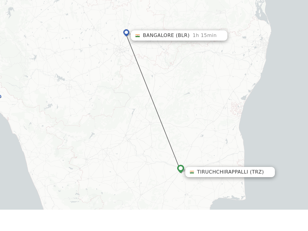 Flights from Tiruchirappalli to Bengaluru route map