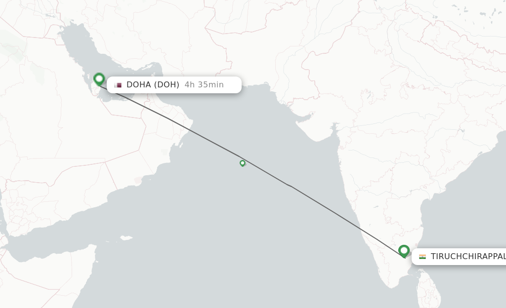 Flights from Tiruchirappalli to Doha route map