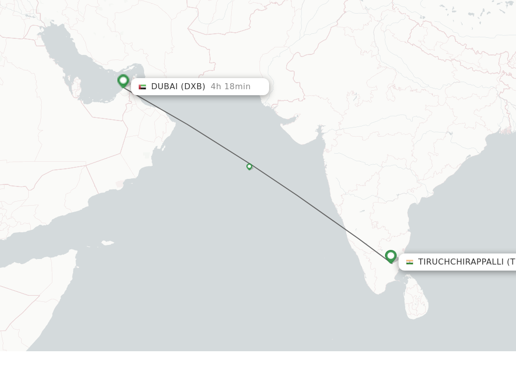 Flights from Tiruchirappalli to Dubai route map