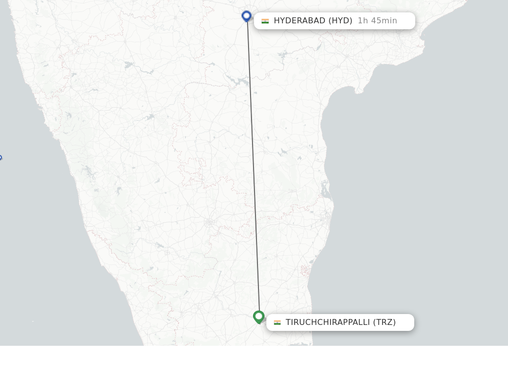 Flights from Tiruchirappalli to Hyderabad route map
