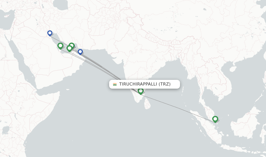 Route map with flights from Tiruchirappalli with Air India Express