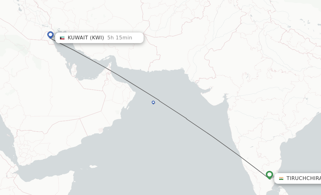 Flights from Tiruchirappalli to Kuwait route map