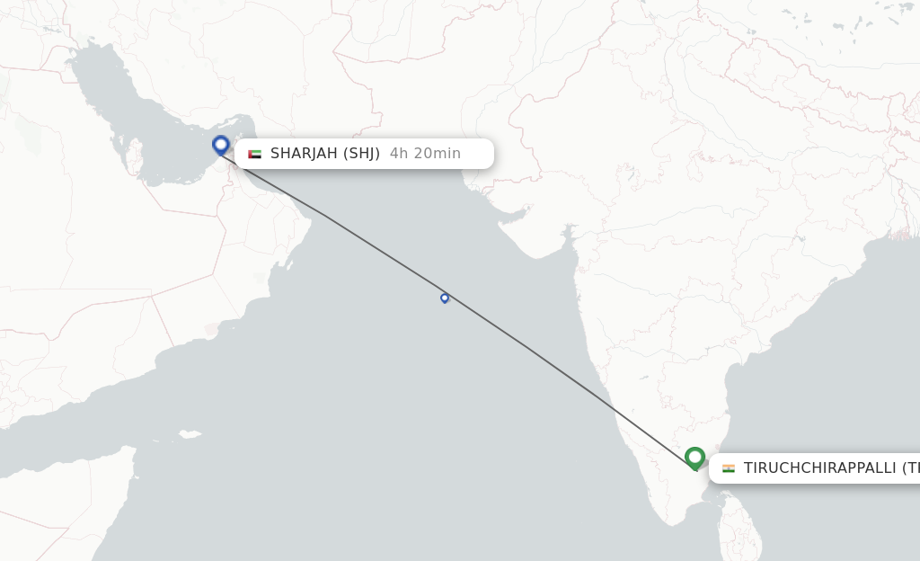 Flights from Tiruchirappalli to Sharjah route map