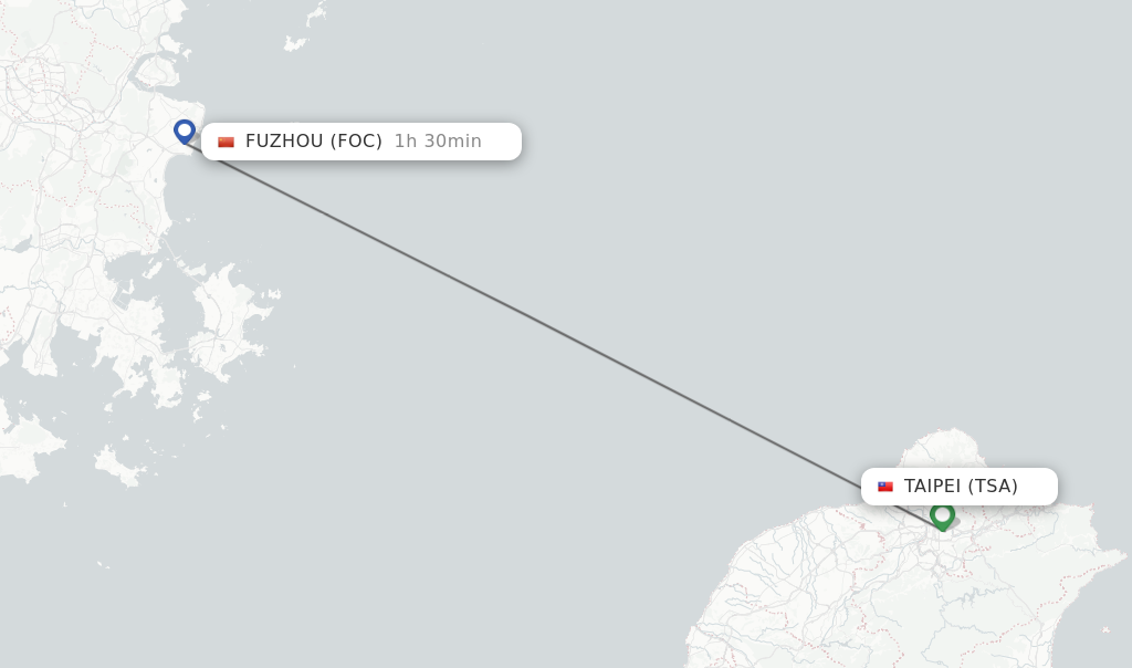 Flights from Taipei to Fuzhou route map