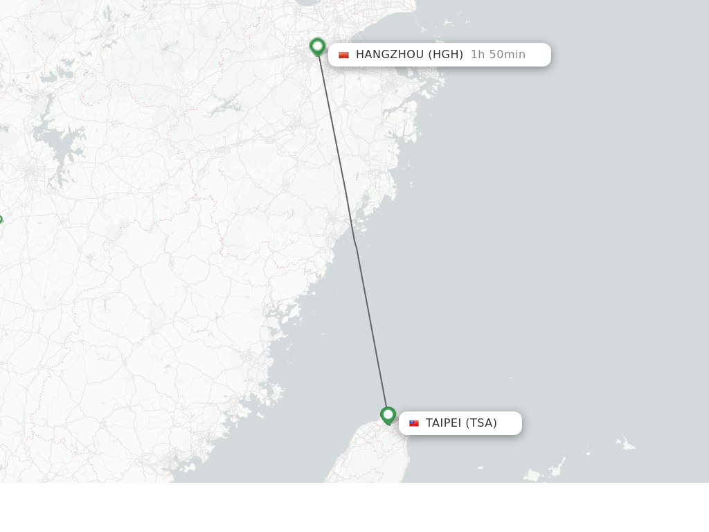 Flights from Taipei to Hangzhou route map