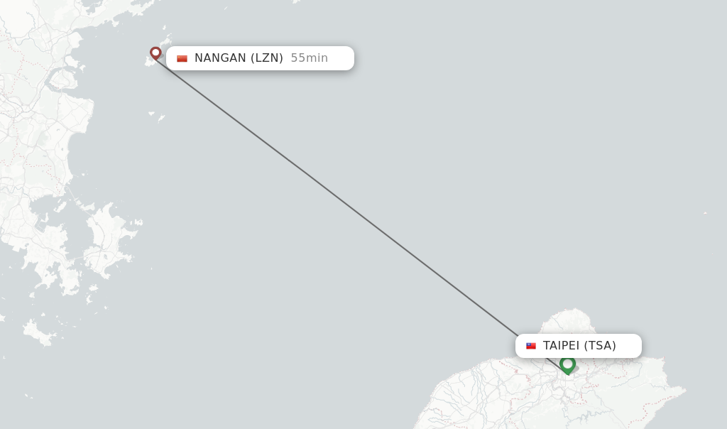 Flights from Taipei to Nangan route map