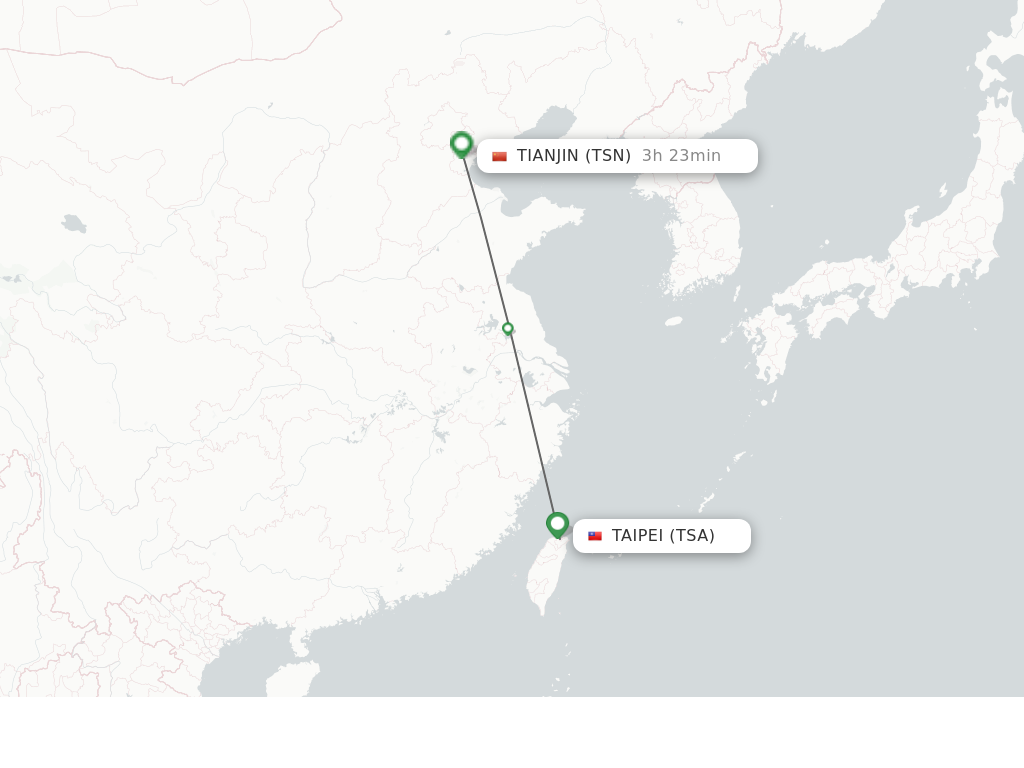 Flights from Taipei to Tianjin route map