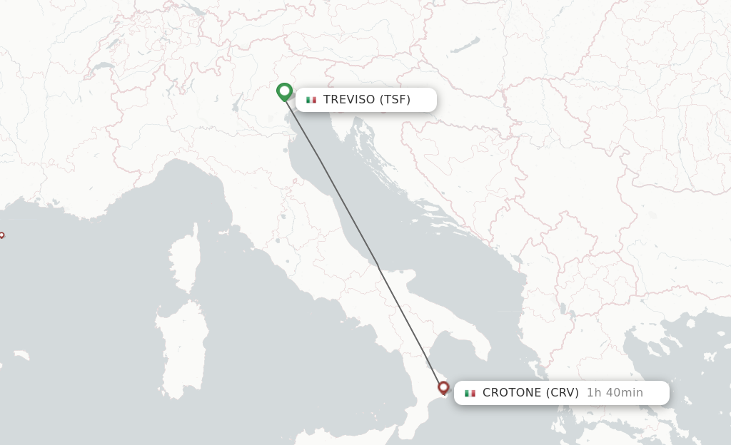 Flights from Venice to Crotone route map