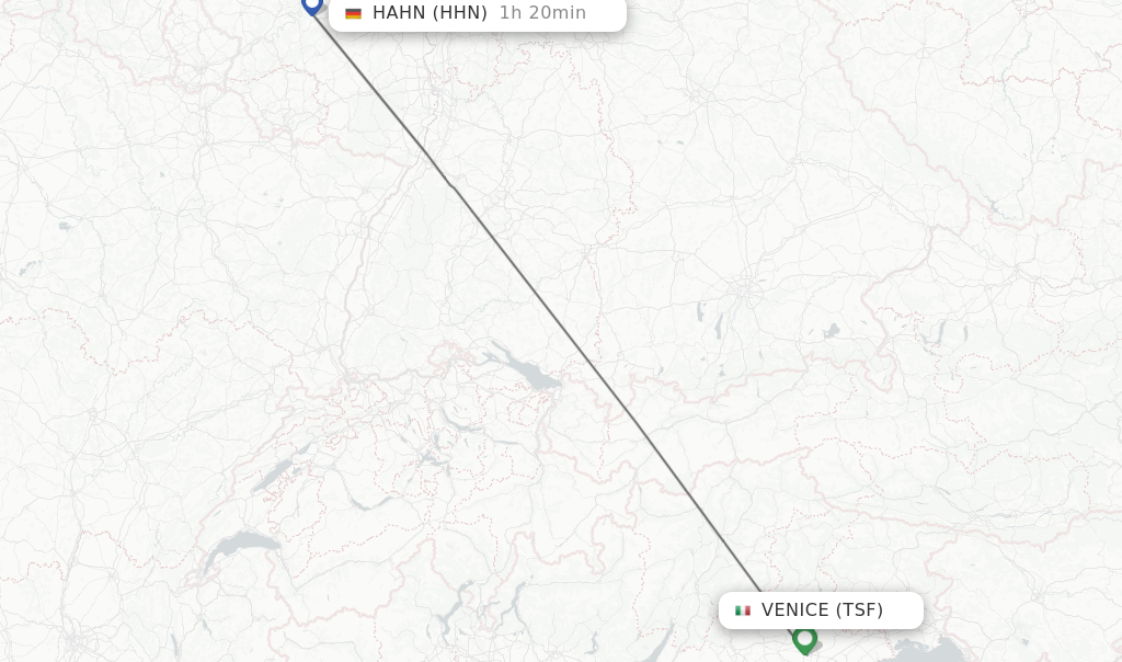 Flights from Venice to Hahn route map