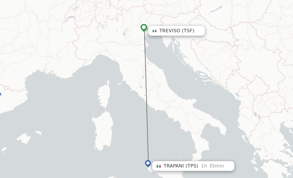 Flights from Venice to Trapani route map