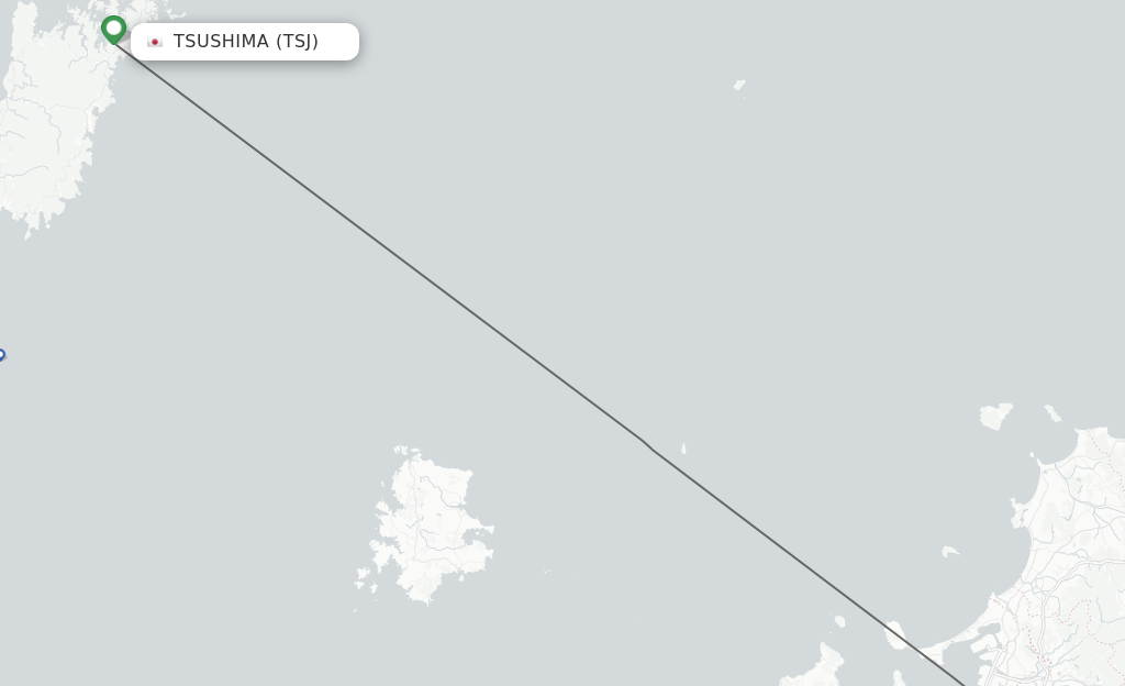 Flights from Tsushima to Fukuoka route map