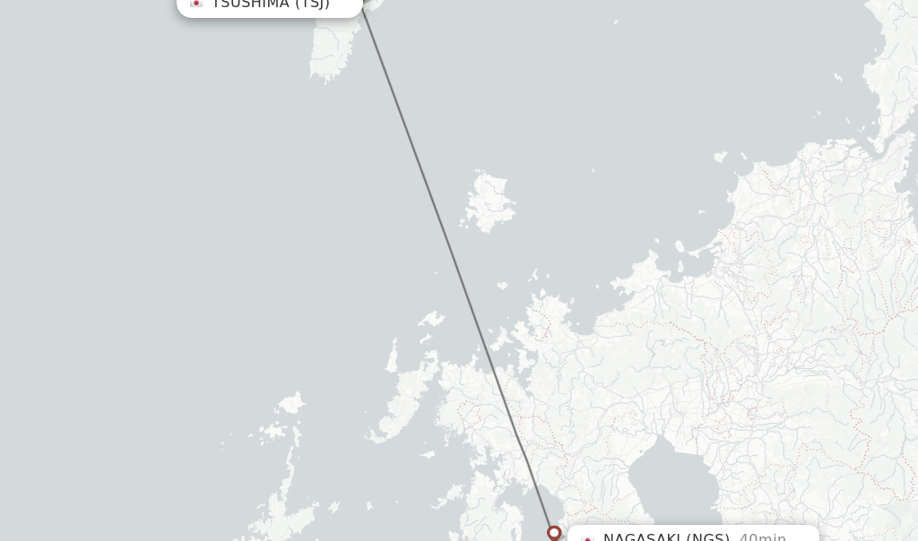 Flights from Tsushima to Nagasaki route map