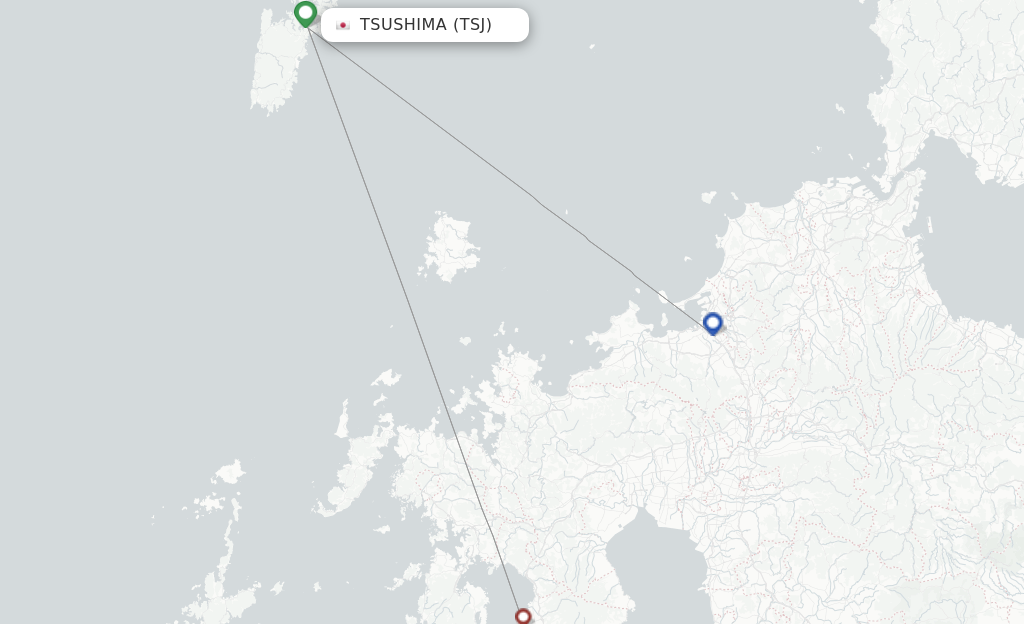 Route map with flights from Tsushima with ANA