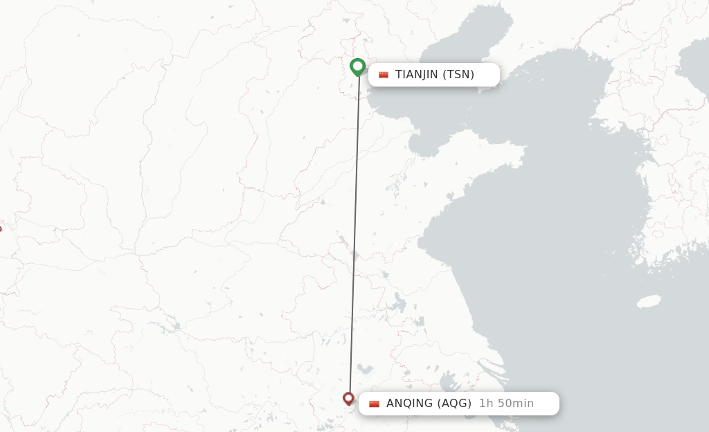 Flights from Tianjin to Anqing route map