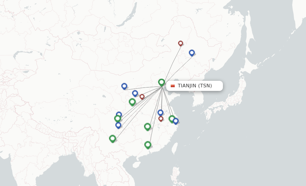 Route map with flights from Tianjin with Okay Airways