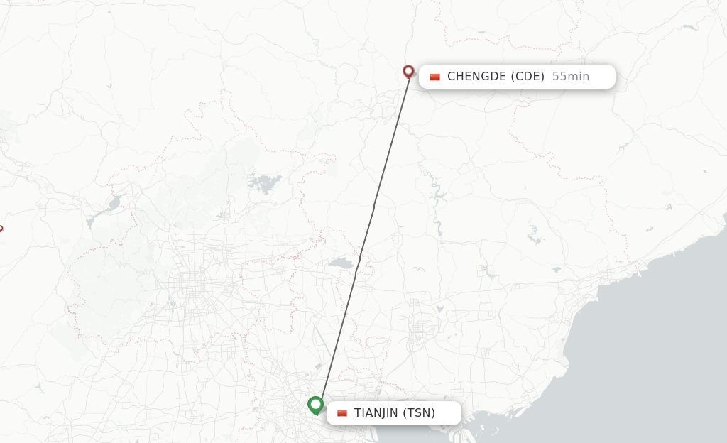 Flights from Tianjin to Chengde route map