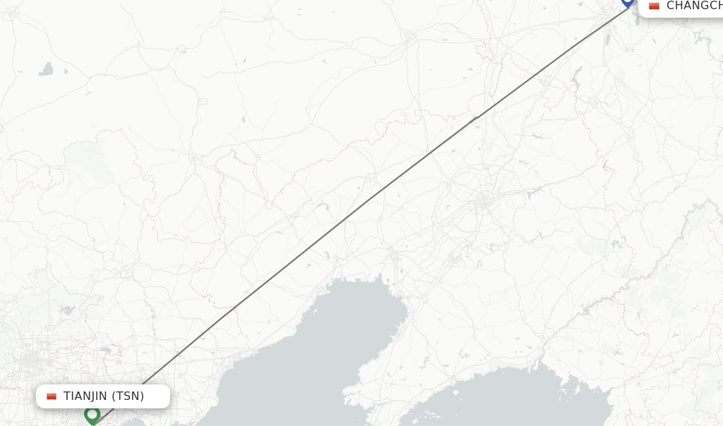 Flights from Tianjin to Changchun route map