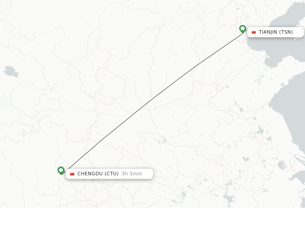 Flights from Tianjin to Chengdu route map