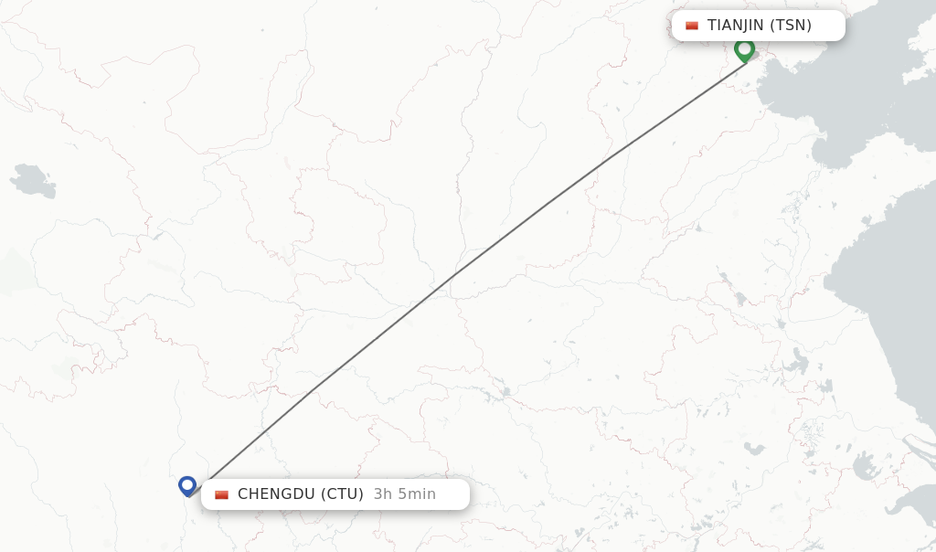 Flights from Tianjin to Chengdu route map