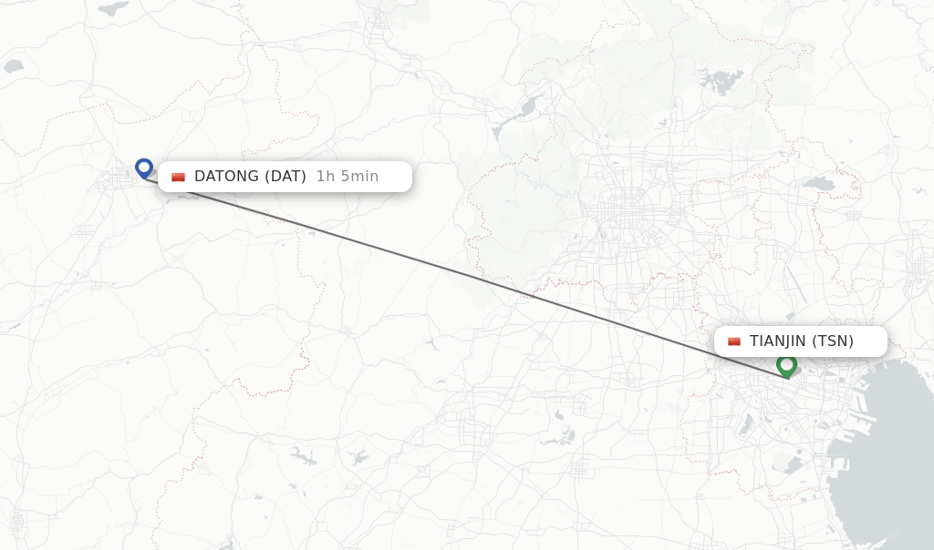 Flights from Tianjin to Datong route map