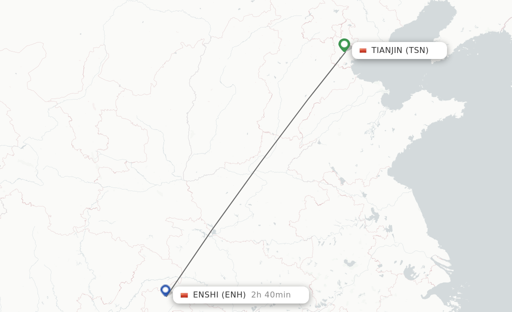 Flights from Tianjin to Enshi route map