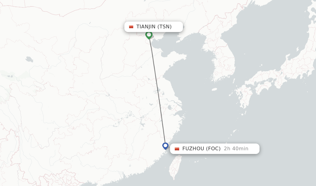 Flights from Tianjin to Fuzhou route map