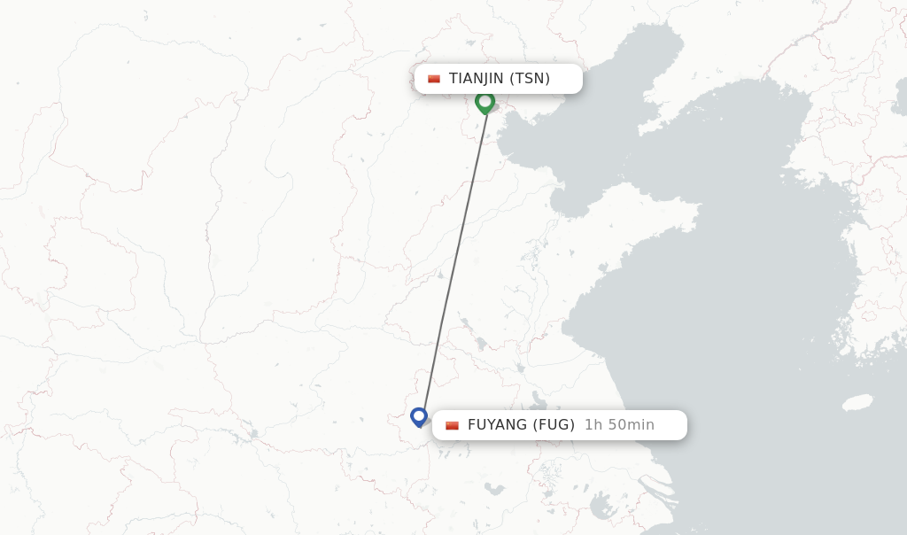 Flights from Tianjin to Fuyang route map