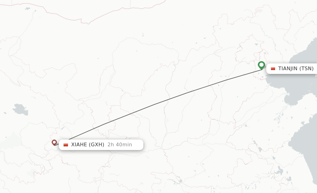 Flights from Tianjin to Xiahe route map