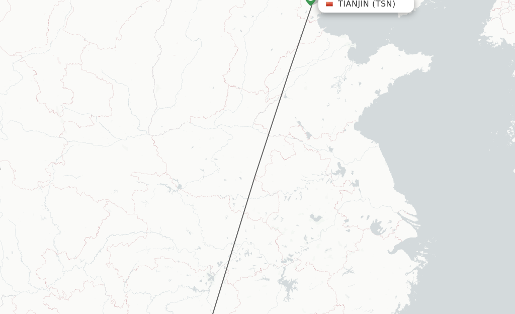 Flights from Tianjin to Hengyang route map