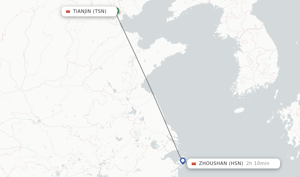 Flights from Tianjin to Zhoushan route map