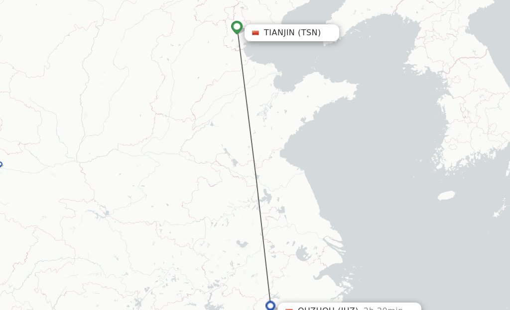 Flights from Tianjin to Quzhou, Zhejiang Province route map