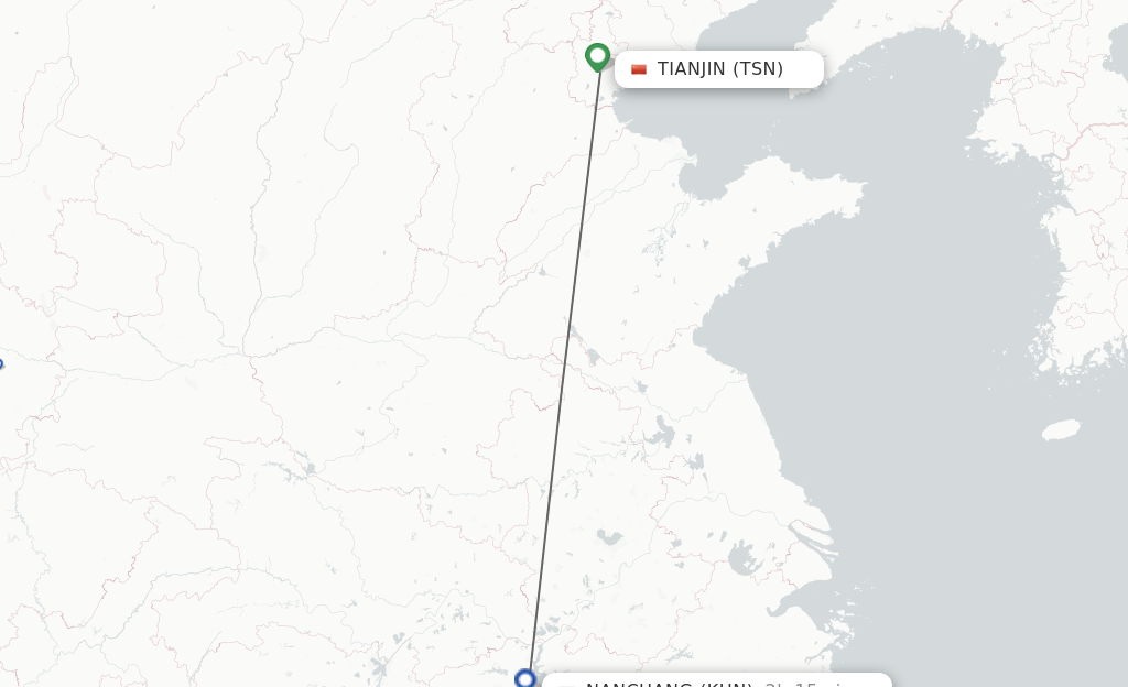 Flights from Tianjin to Nanchang route map