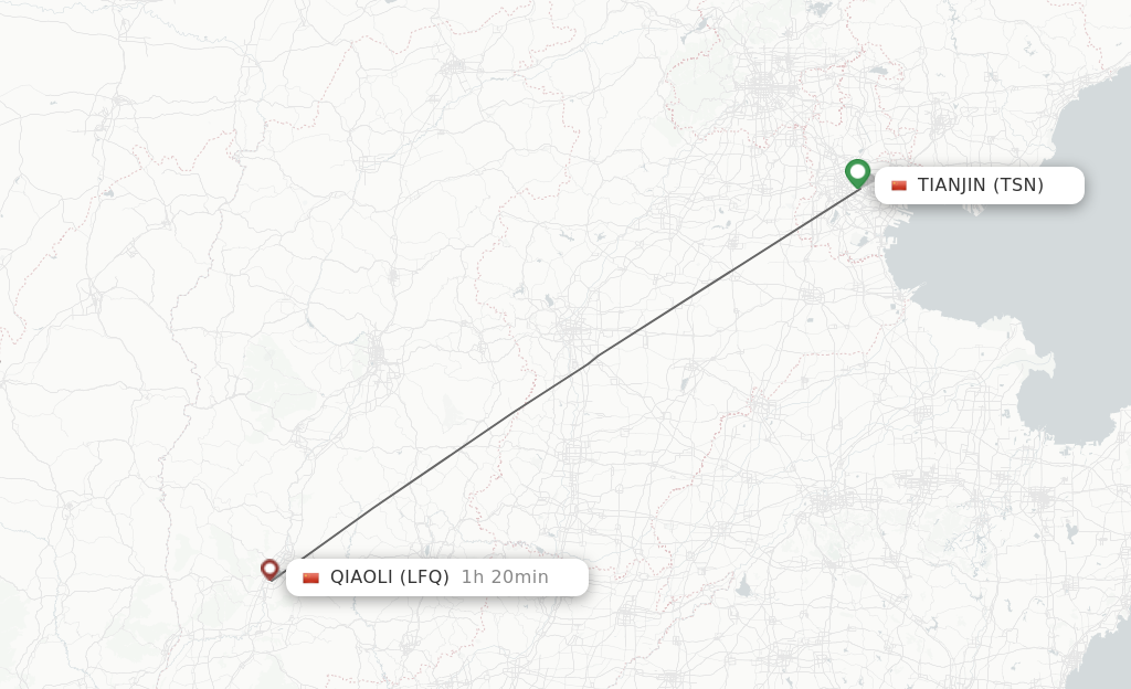 Flights from Tianjin to Qiaoli route map