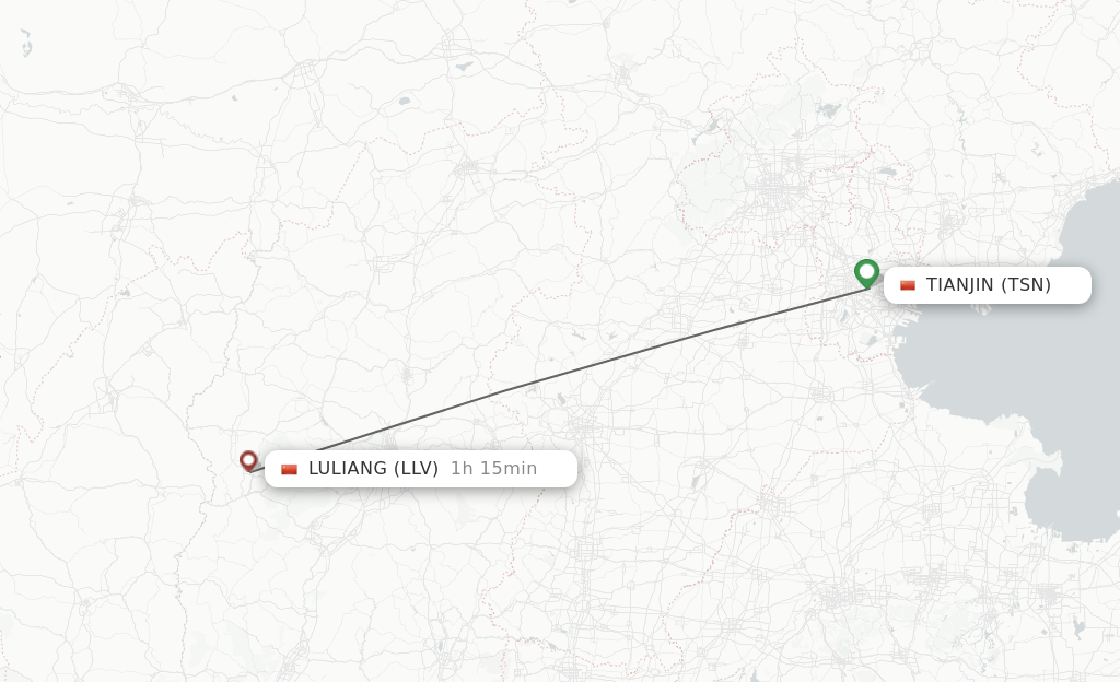 Flights from Tianjin to Luliang route map
