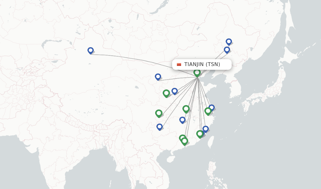 Route map with flights from Tianjin with XiamenAir