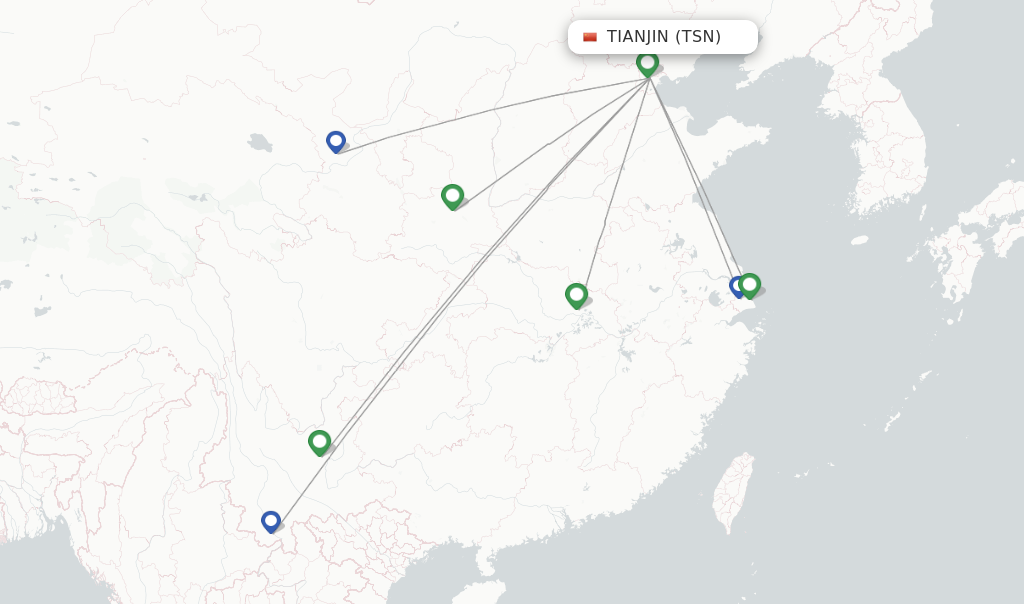 Route map with flights from Tianjin with China Eastern