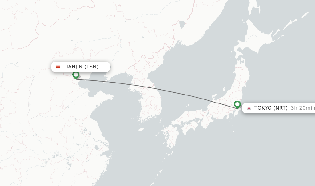 Flights from Tianjin to Tokyo route map