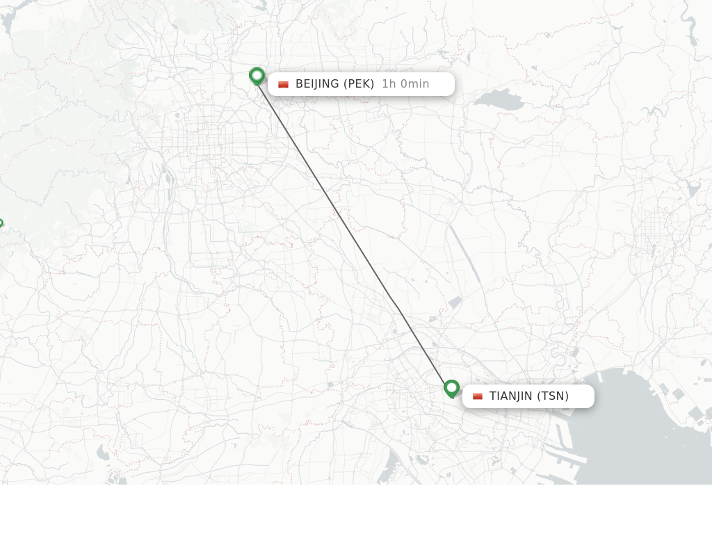 Flights from Tianjin to Beijing route map