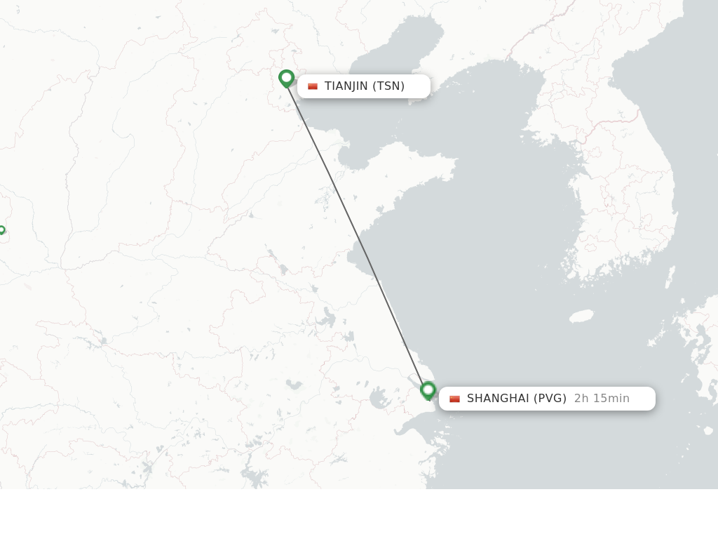 Flights from Tianjin to Shanghai route map