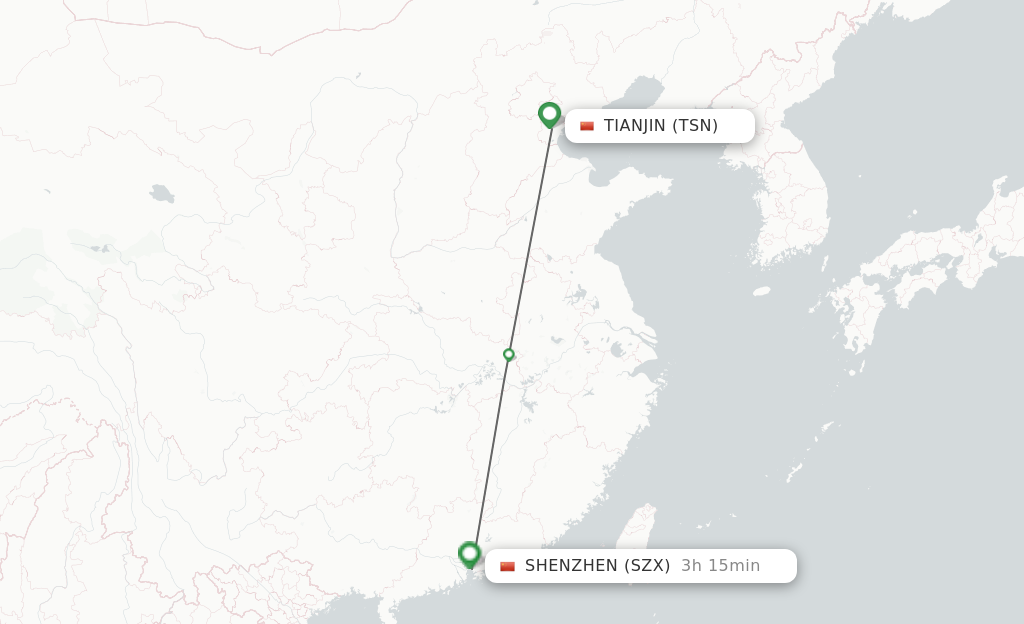 Flights from Tianjin to Shenzhen route map