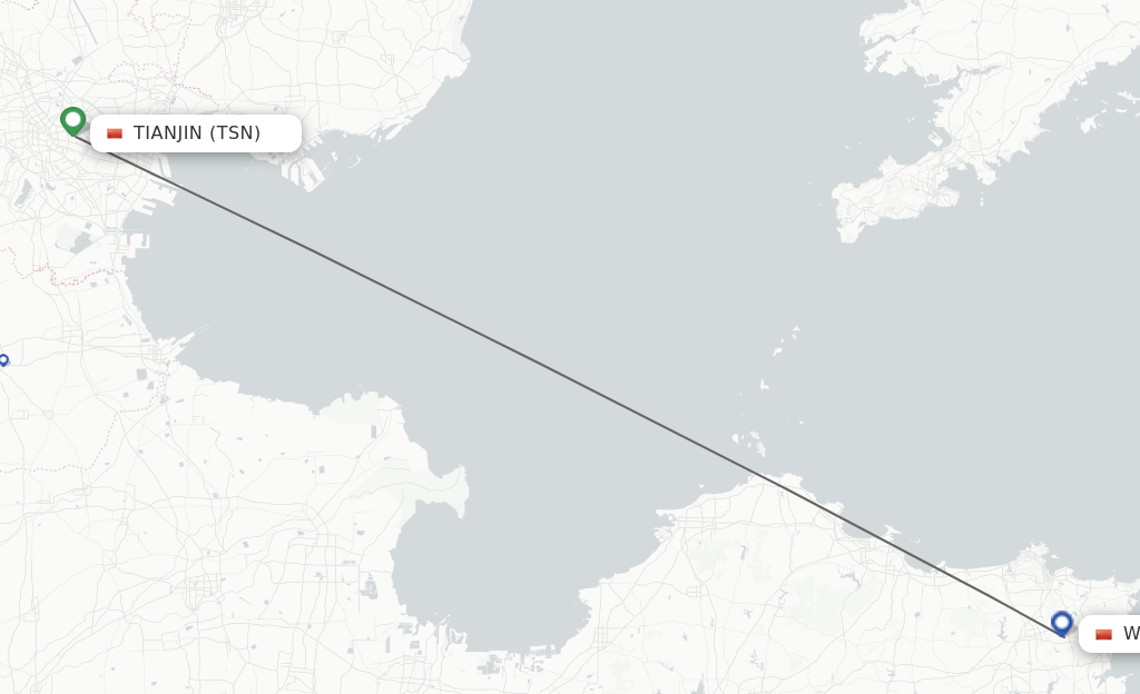 Flights from Tianjin to Weihai route map