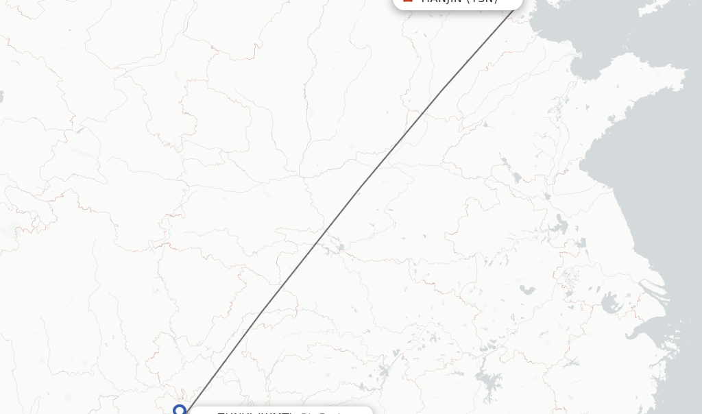 Flights from Tianjin to Zunyi route map