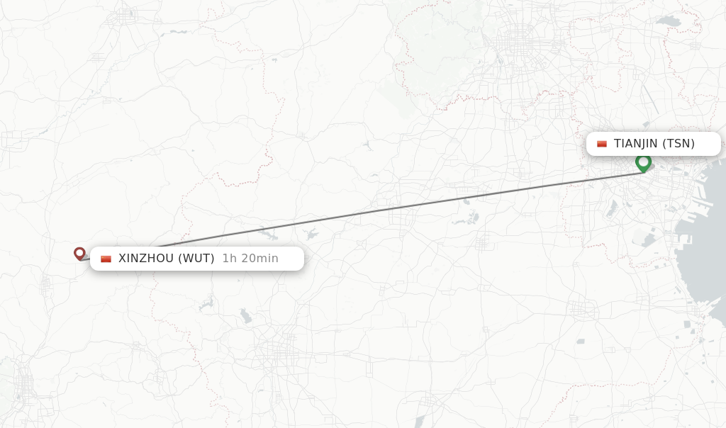 Flights from Tianjin to Xinzhou route map