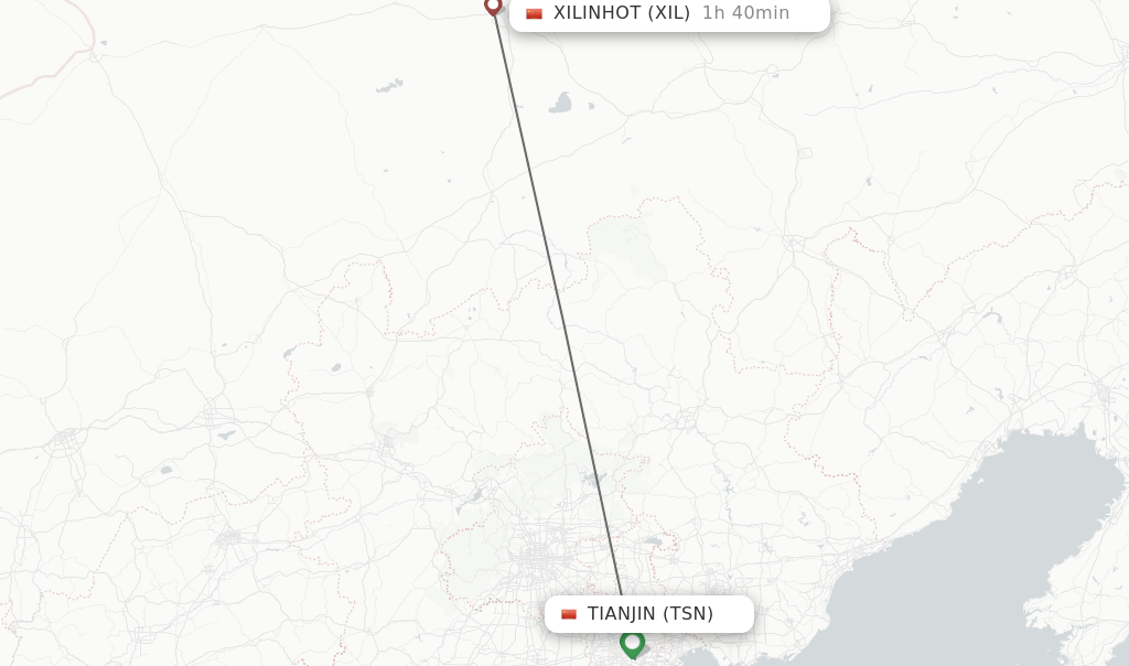 Flights from Tianjin to Xilinhot route map