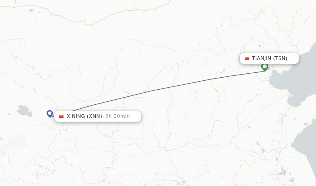Flights from Tianjin to Xining route map