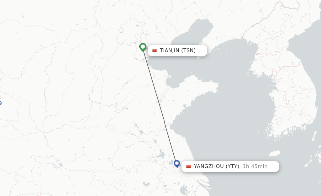 Flights from Tianjin to Yangzhou route map