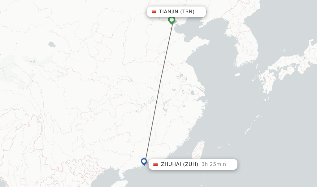 Flights from Tianjin to Zhuhai route map