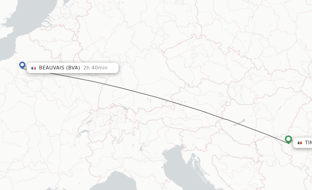 Flights from Timisoara to Paris route map