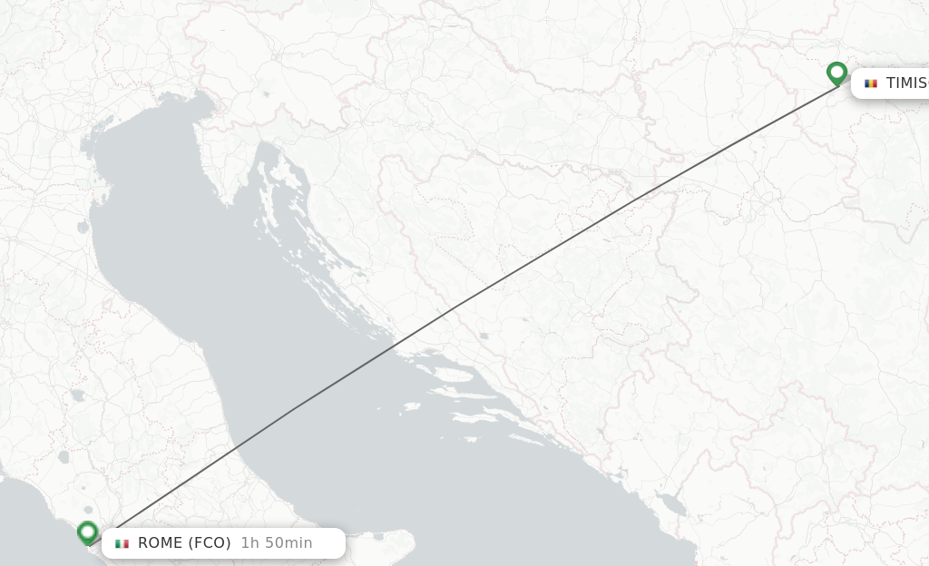 Flights from Timisoara to Rome route map