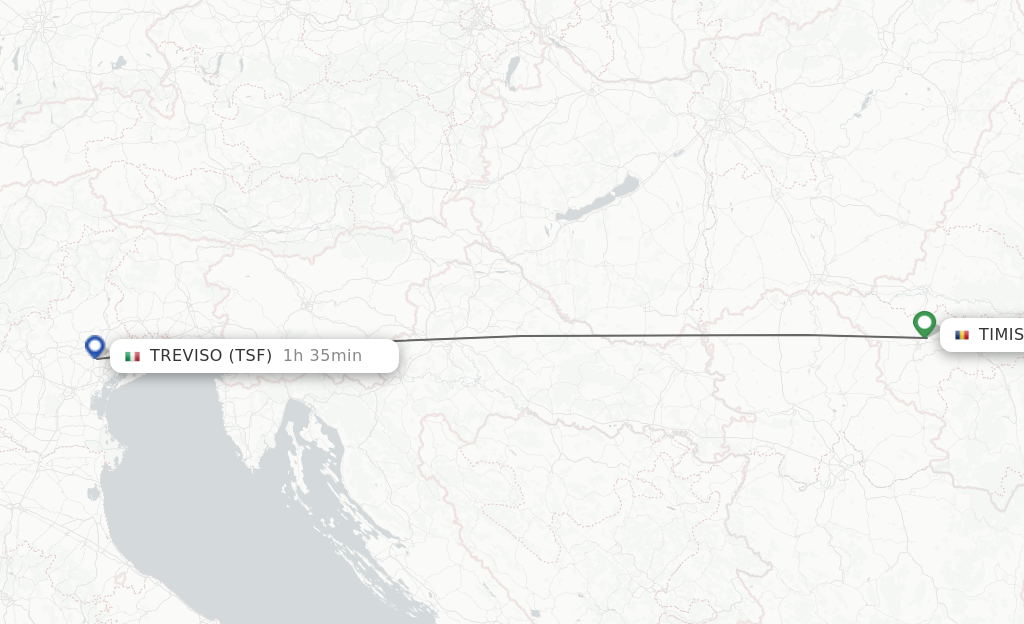 Flights from Timisoara to Venice route map
